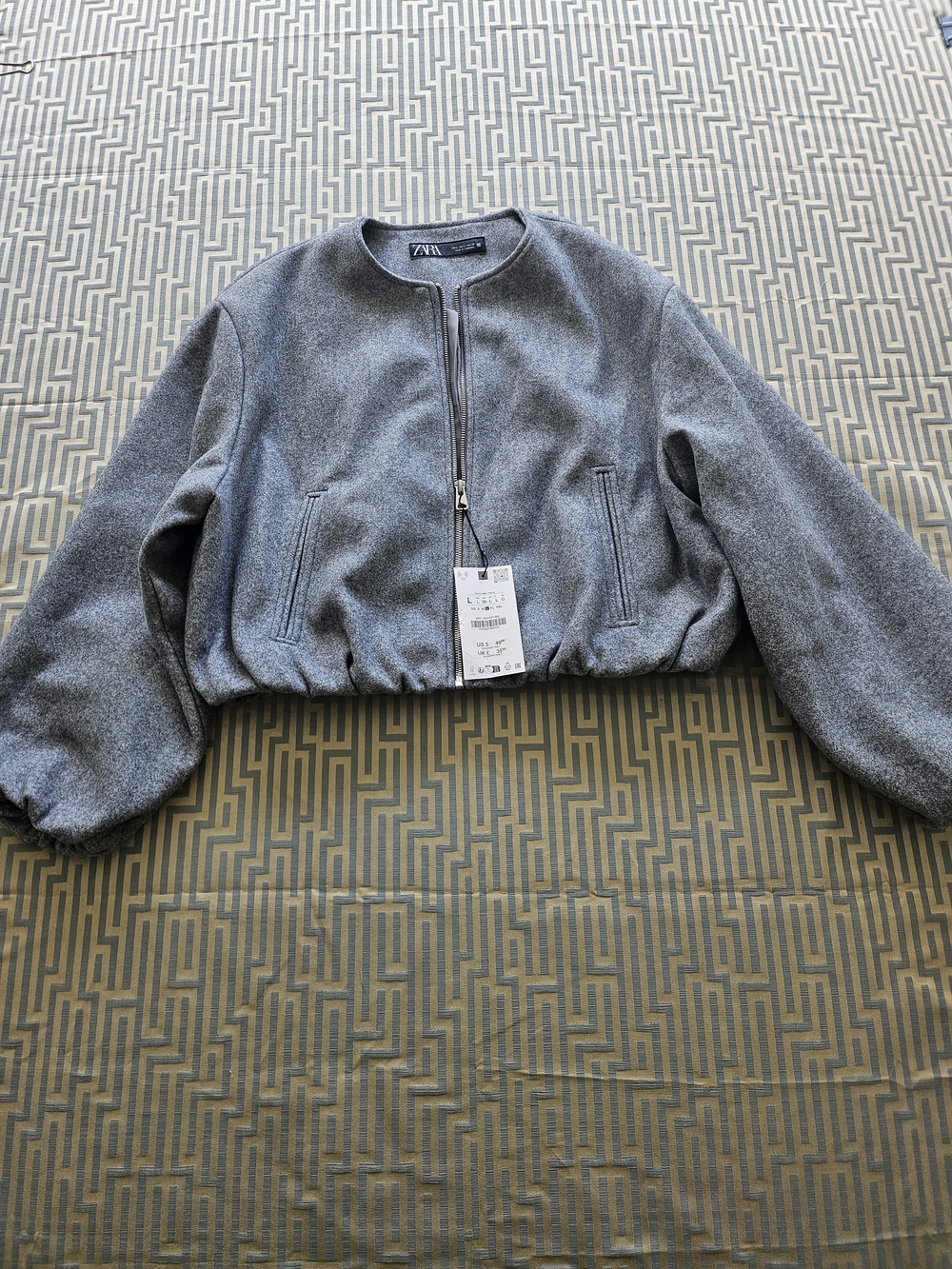Zara Gray Wool-Blend Bomber Jacket - Picture 2 of 6